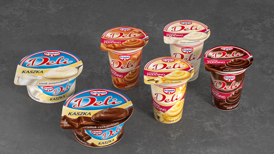 Render - wizualizacja 3D serii opakowań Kaszki Deli Dr Oetker przygotowanych do druku