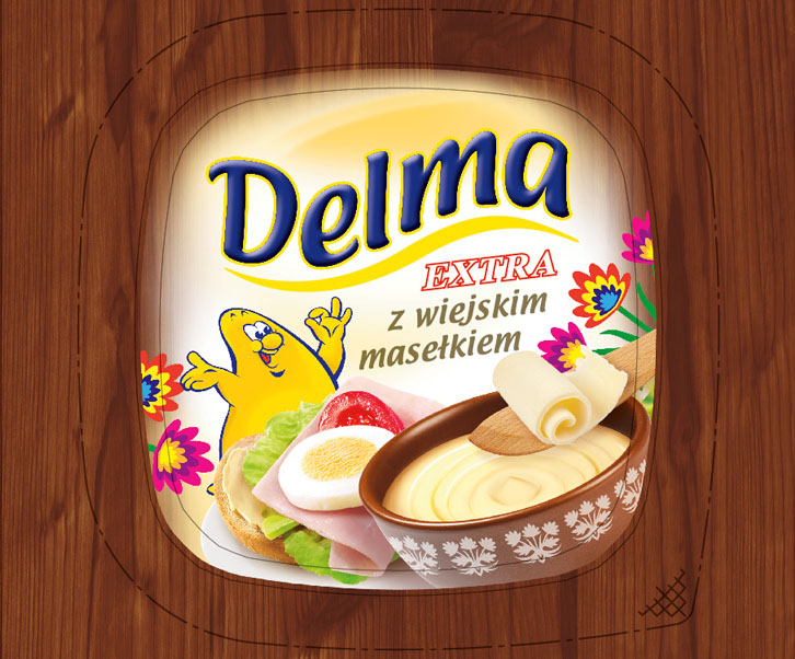 Siatka z grafiką margaryny Delma, opakowanie przygotowane do druku